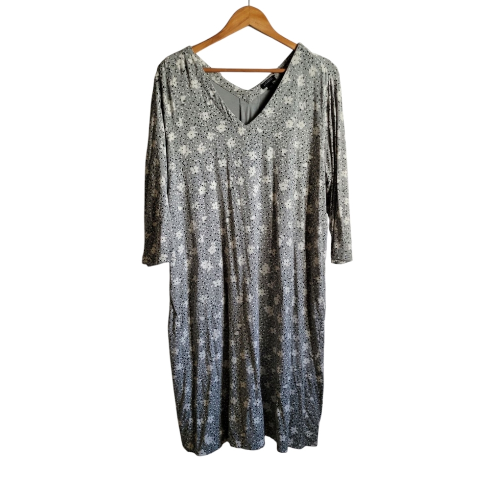 J. Jill Gray Floral Print V-Neck Midi Dress- 2x